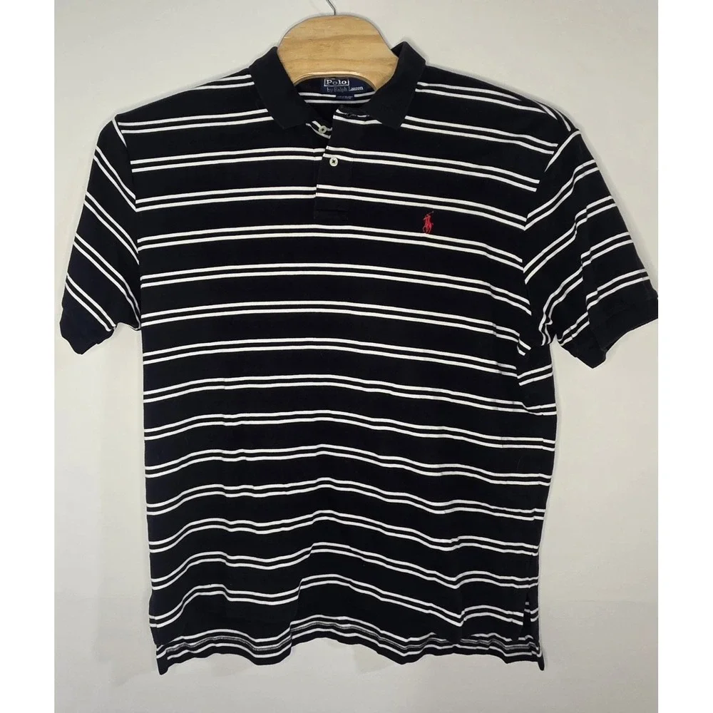 Polo Ralph Lauren Mens Size XL Black Striped Short Sleeve Polo‎